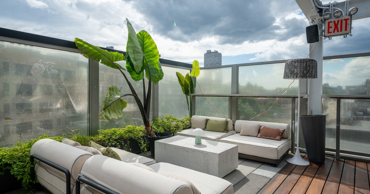 Modern rooftop lounge and outdoor seating area