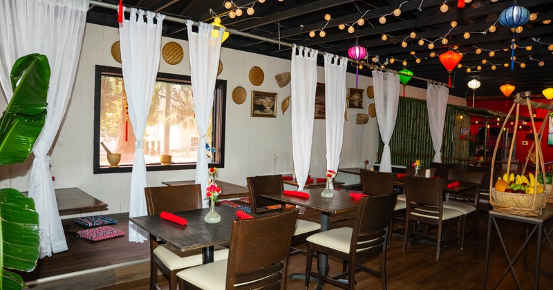 Interior, tables ready for guests