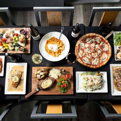 A top view of served meals.