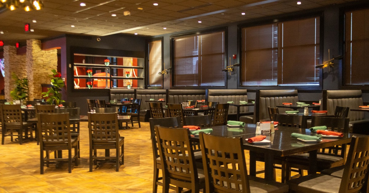 Interior, seating area with tables and chairs