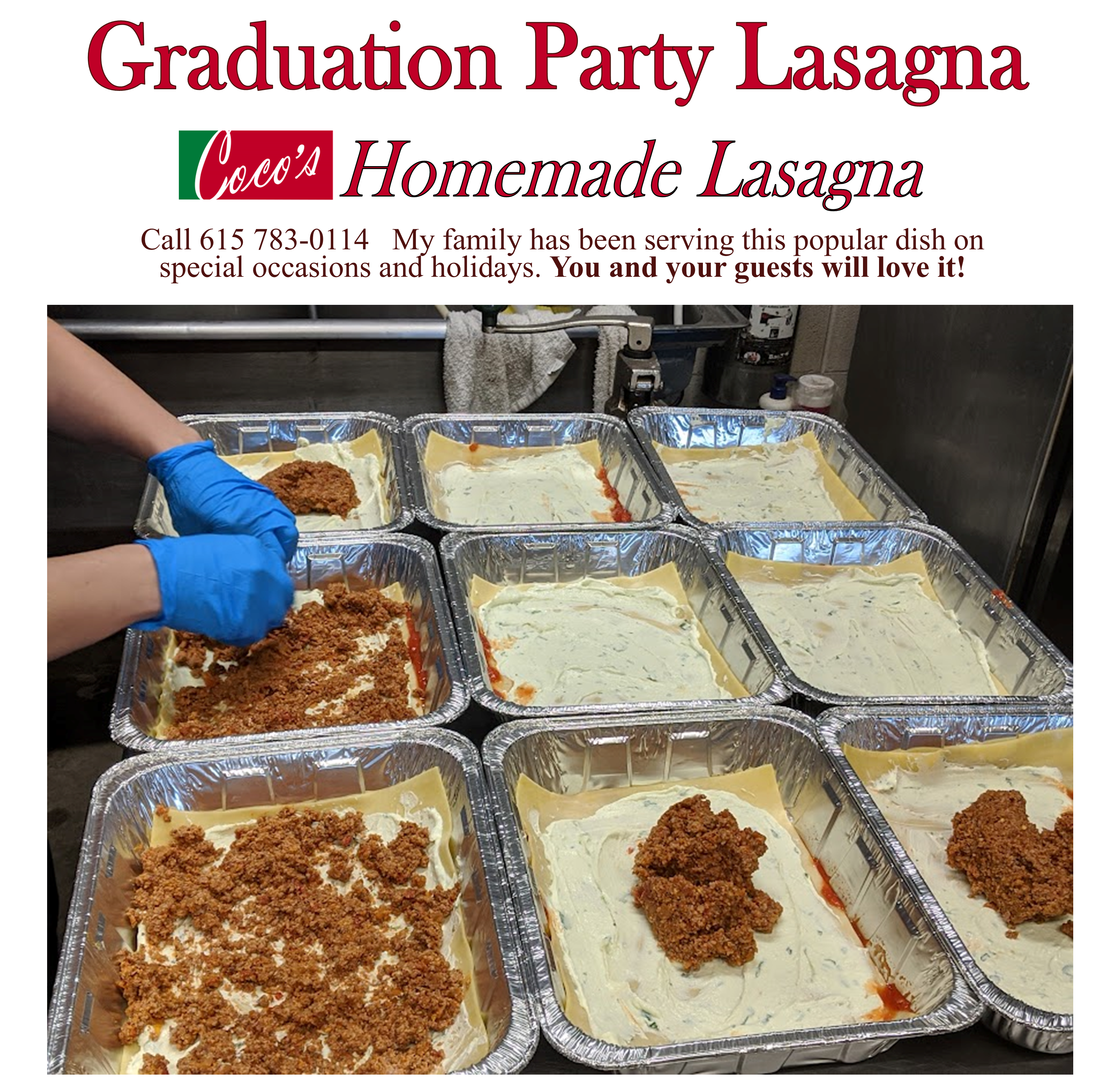 Graduation Lasagna being made at Coco's Italian