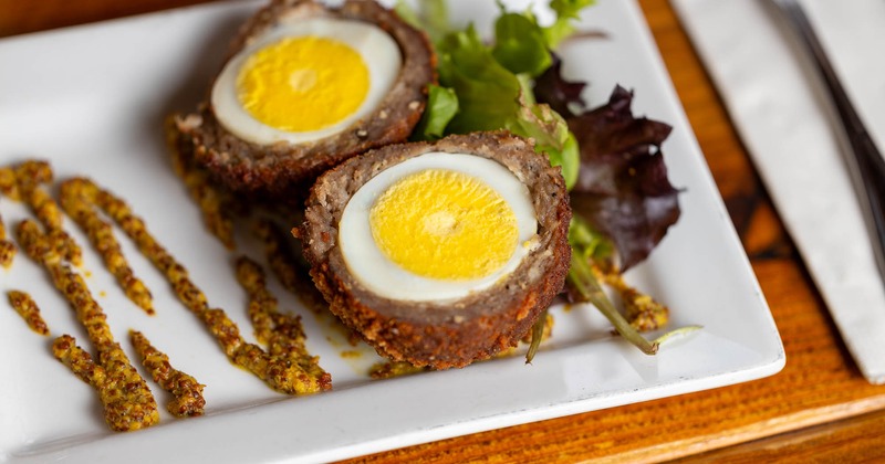 Scotch egg plate, close up