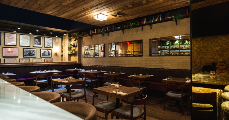 Interior, tables, chairs, decorative mirrors, book shelves, paintings