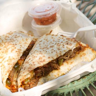 Brisket and pork quesadillas.