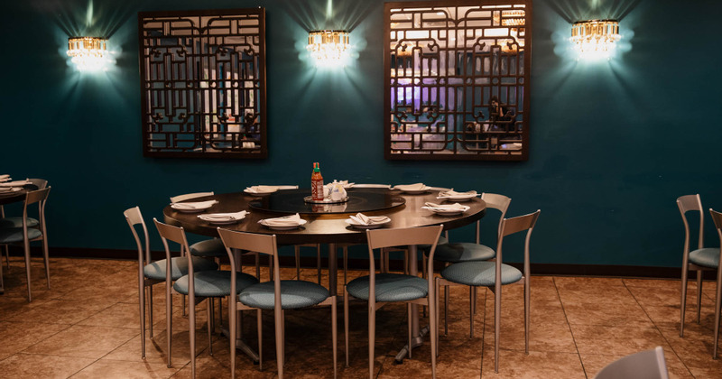 Round table for ten ready for guests