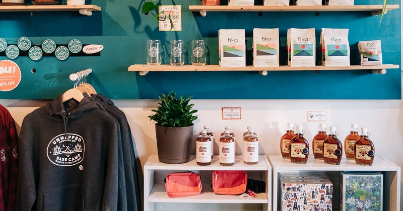 hanging merchandize and packed goods on shelves