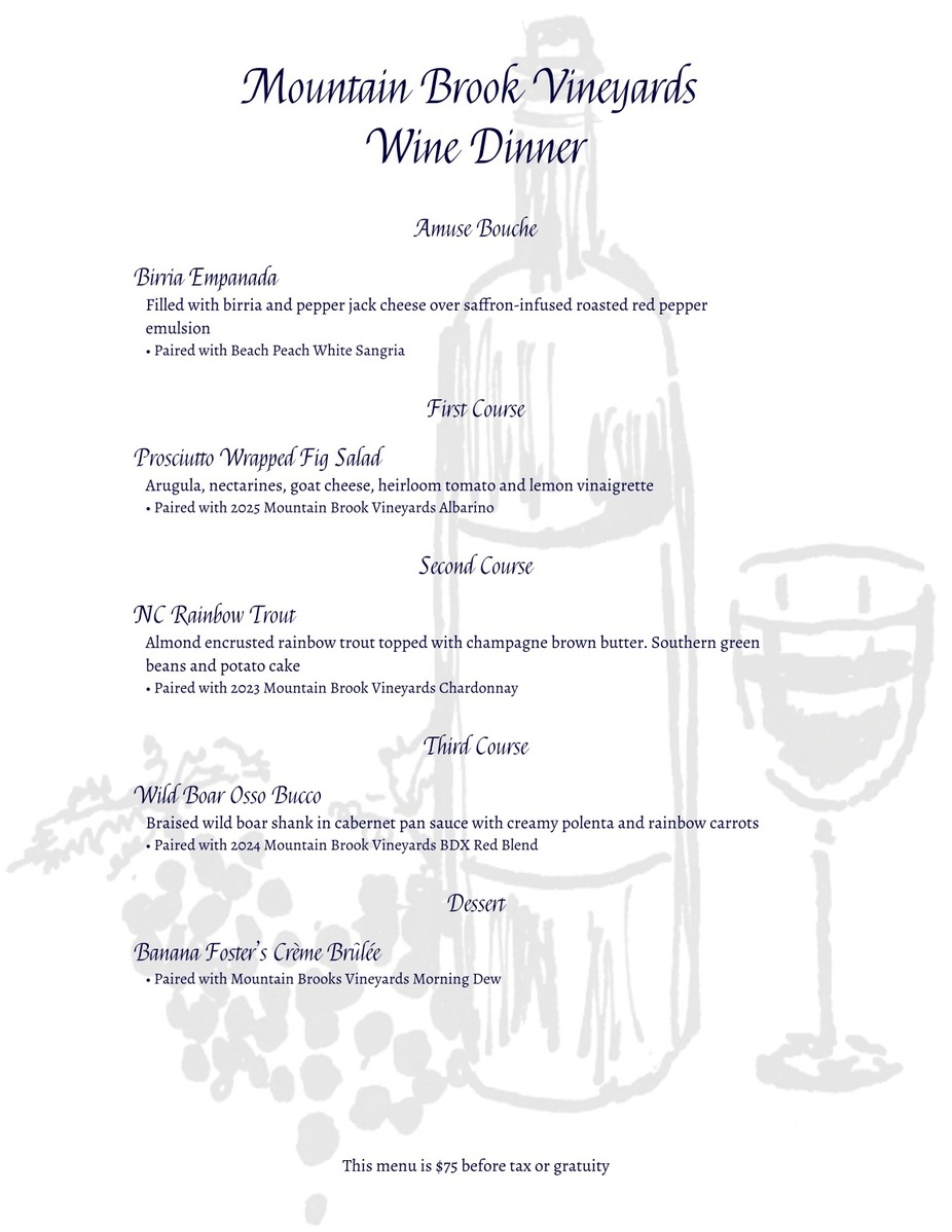 Mountain Brook Vineyards Wine Dinner event photo