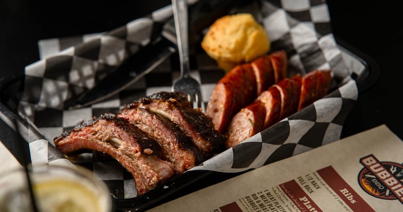 Ribs and sausage with corn muffin