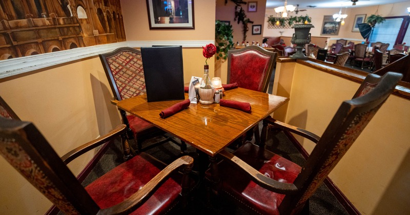 Interior, set table and chairs ready for guests