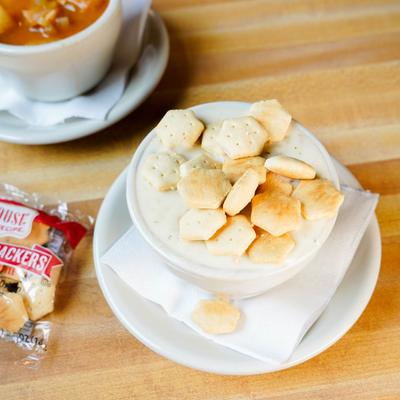 White chowder, with crackers.