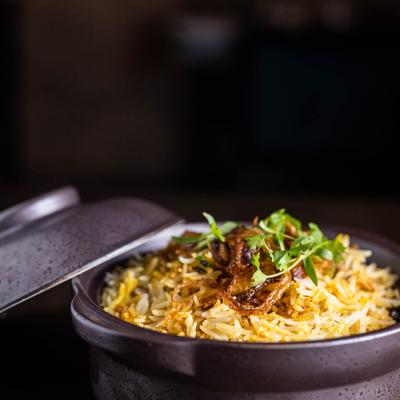 Fried and cooked rice with lamb
