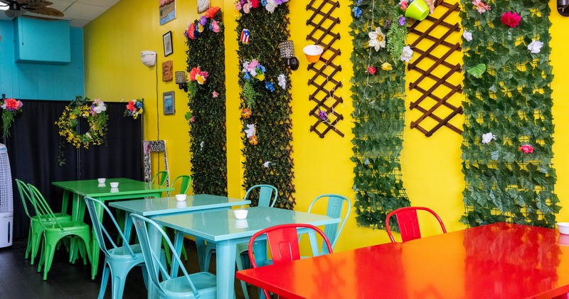 Interior, colorful dining area