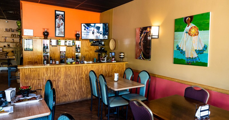 Interior, bar and dining tables