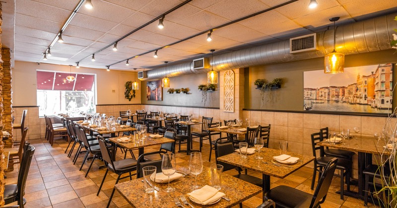 Interior, chairs and tables ready for guests