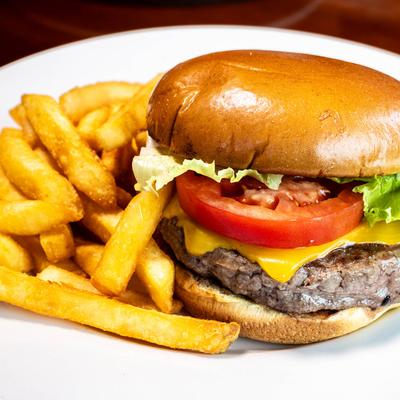 Cheeseburger with fries.