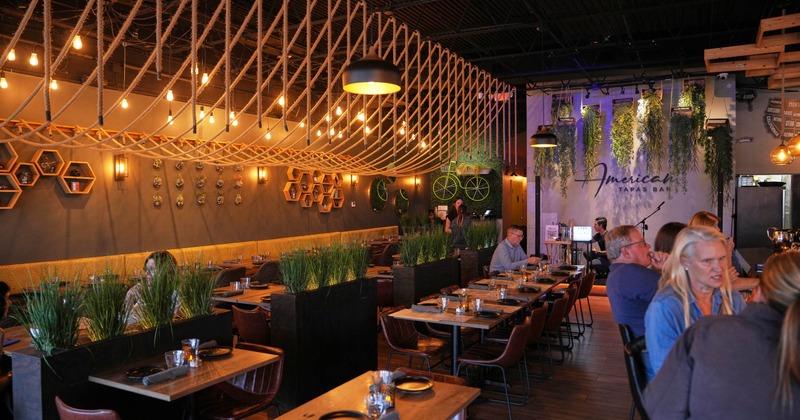 Interior, diner area, tables, chairs