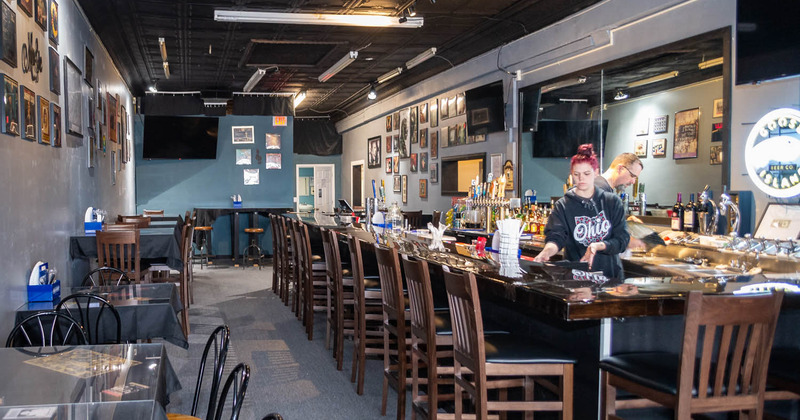 Interior, tables on the left, bar area on the right