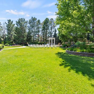 Arranged chairs on the lawn