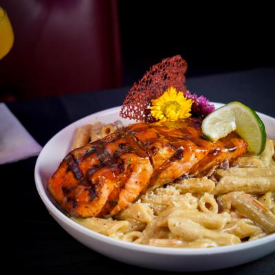Salmon pasta.