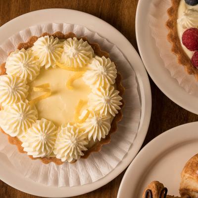 A top view of served desserts.