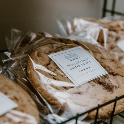 Peanut butter cookie in clear packaging.