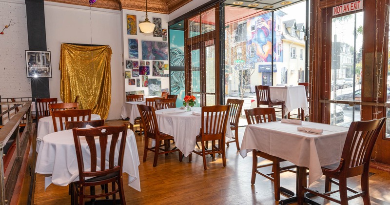 Interior, dining tables, wall decorations