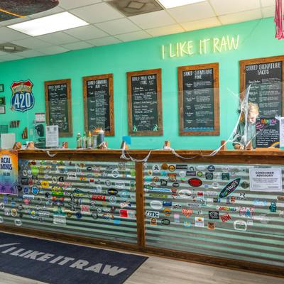 Wall menus and various decorations.