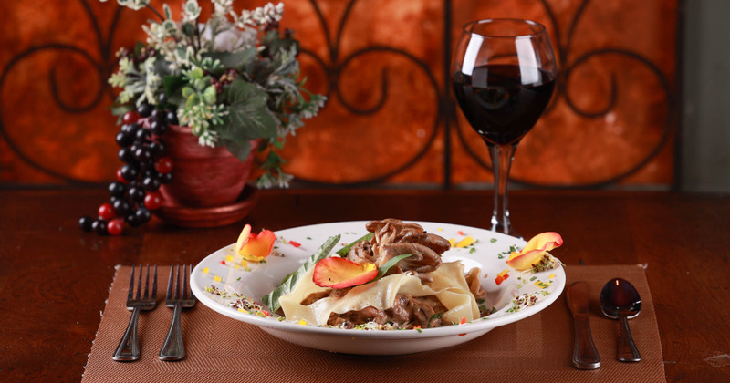 Pappardelle Funghi and red wine