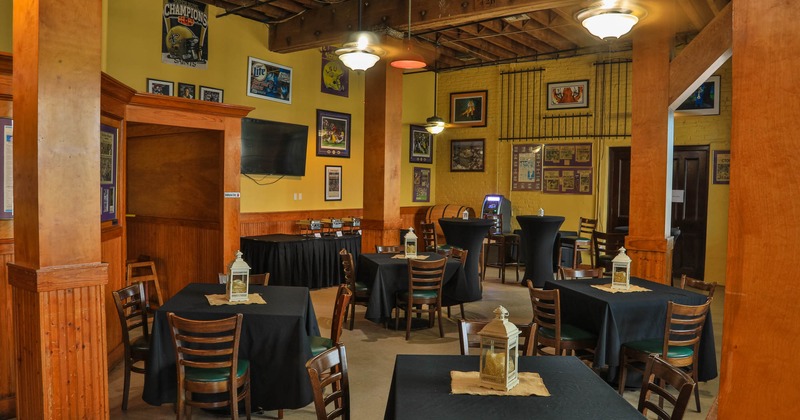 Dining area with set tables