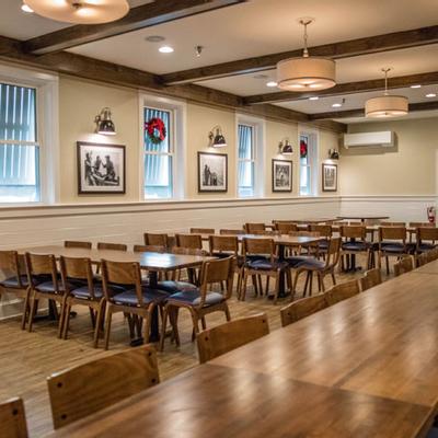 Interior, tables lined up.