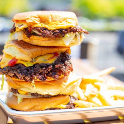 Cheeseburgers and fries.