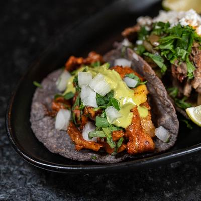 Pulled pork and steak tacos.