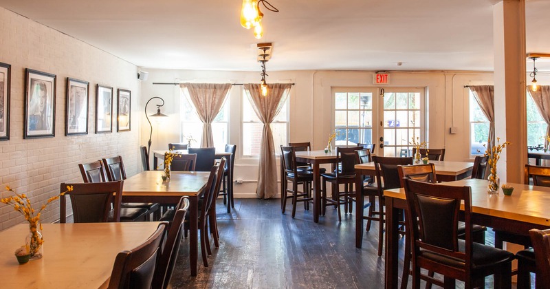 Interior, diner area, tables and chairs