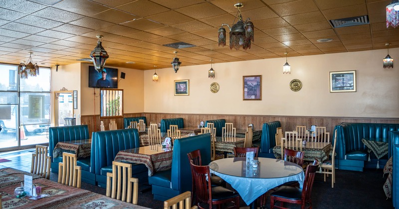 Interior, dining area, tables and chairs