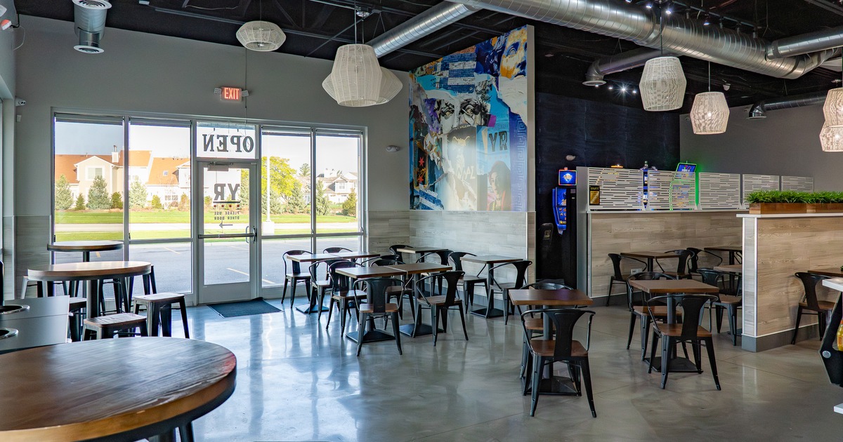 Diner area, wide view, entrance