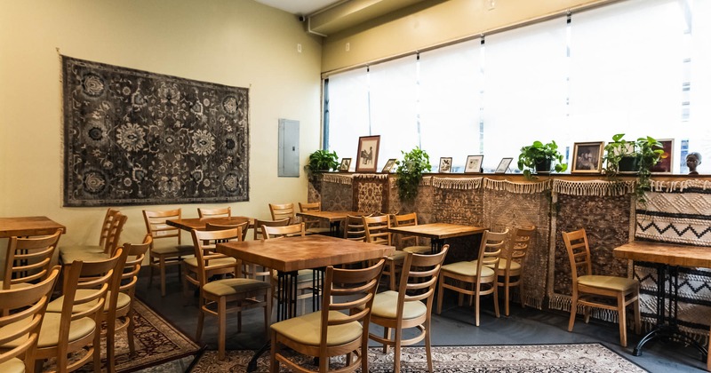Interior, tables and chairs in sitting area