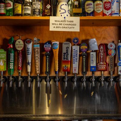 Bar area, beer taps.