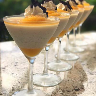 Several servings of Lilikoi-Orange Panna cotta dessert.