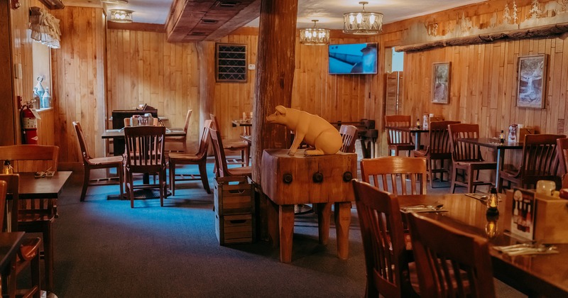 Restaurant interior, dining area with dining tables