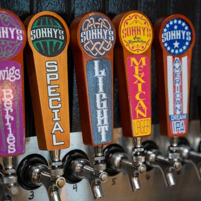 Assorted beer taps.