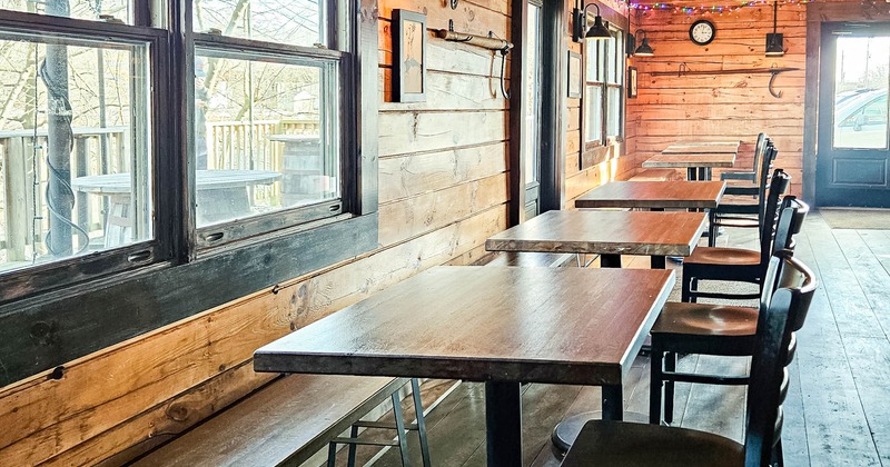 Interior, tables and chairs lined up