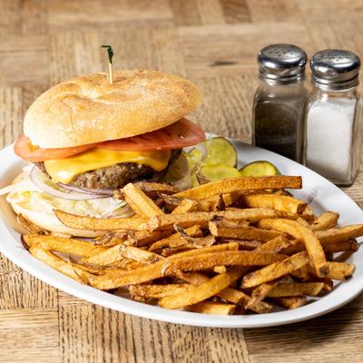 Cheeseburger with sweet potato fries