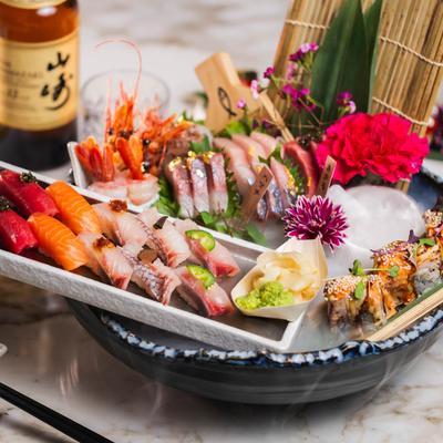 Sushi, sashimi and nigiri platter.