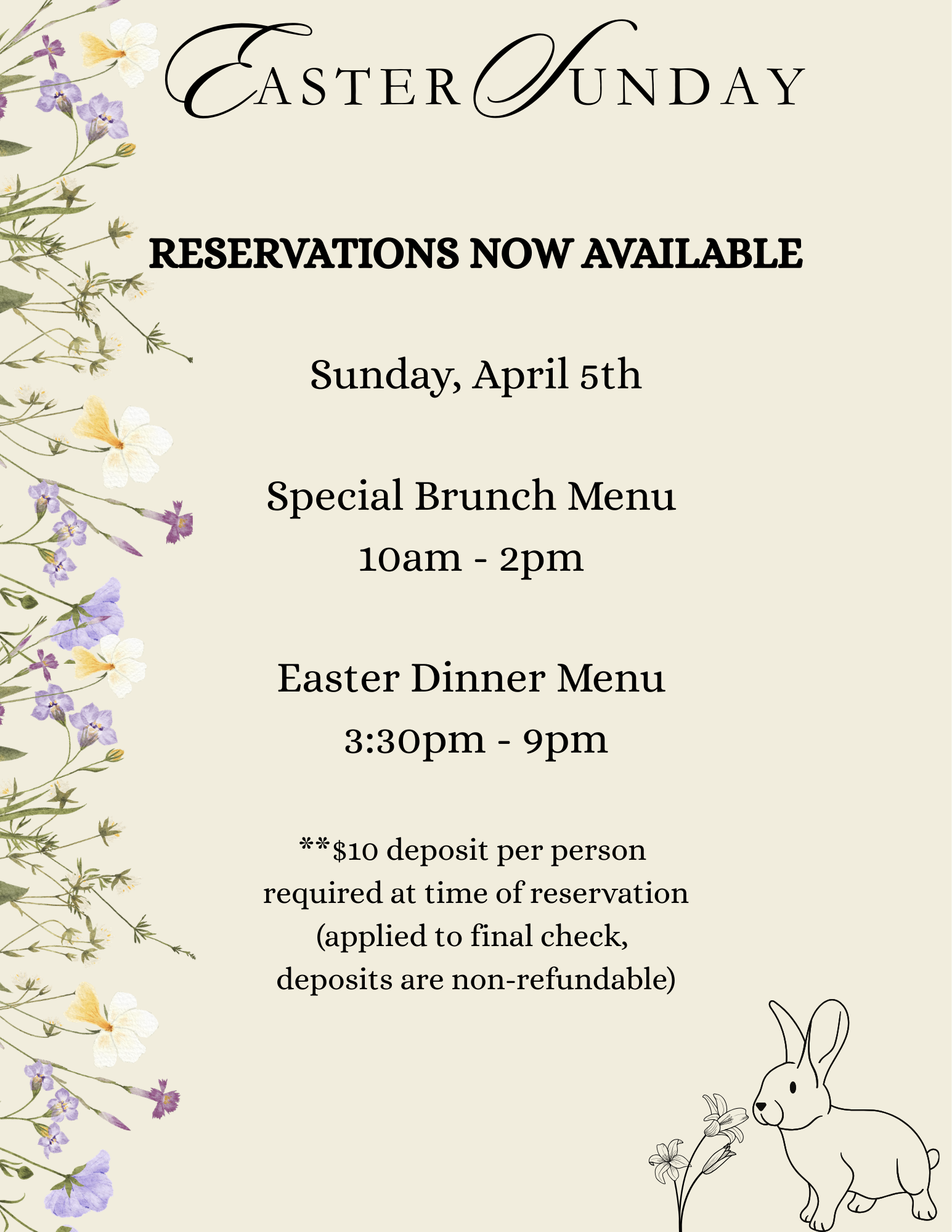 Easter Reservation Information