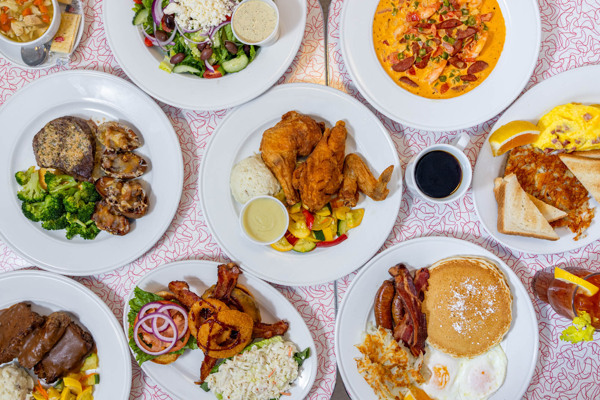 Assortment of dishes. top view