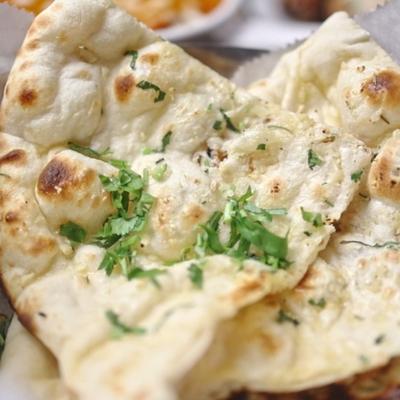 Garlic naan, close up.