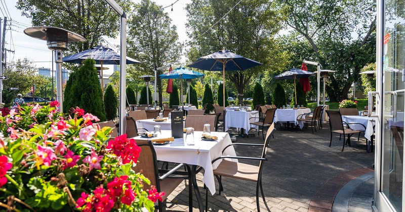 Patio with set tables