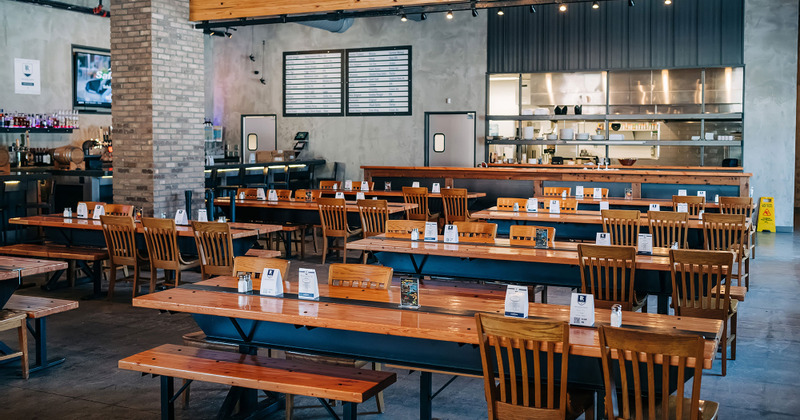 Tables lined up and ready for guests