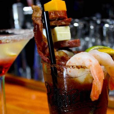 Cocktails on a bar counter.