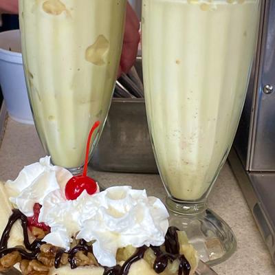 banana milkshakes and a banana split.